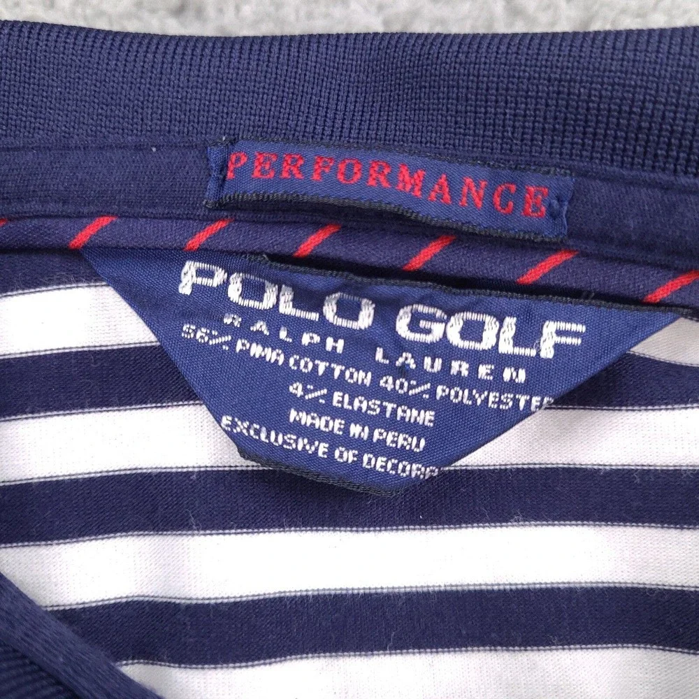 Polo Golf Ralph Lauren Polo Shirt Mens Large Performance Blue White Striped‎